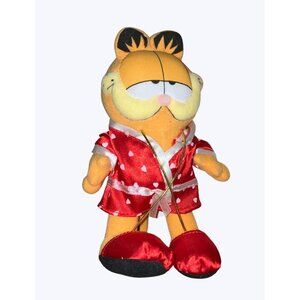 Garfield Plush Doll In Red Heart Pajamas